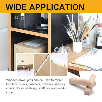 128 Pcs Wooden Dowel Pins, 5/16 x 1-9/16 inch Fluted Wood Dowels Hardwood Pegs for Stools, Cupboards, Frame Joinery - size: 128PCS 5/16X1-9/16