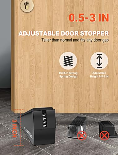 2-Pack Strongest Large Door Stoppers - Spring Heavy Duty Door Stop Wedge, 3 in Tall Door Stoppers for Bottom of Doors, Adjustable Rubber Metal Doorstop Strong Grip Suits Carpet,Tile,School,Commercial - size: Black - 2 Pack