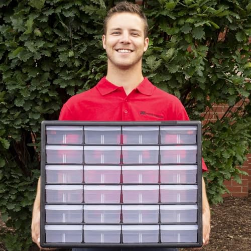 Akro-Mils 24-Drawer Plastic Drawer Storage Cabinet for Garage Organization, Bead Organizer, Building Bricks Storage, Teacher Toolbox, Makeup Organizer, 20" W x 6" D x 16" H, 10724 Black - size: 24 Drawer