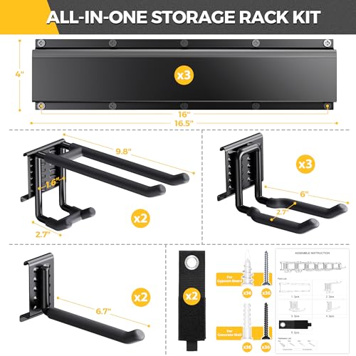 LBT 49.5"Garage Tool Organizer Wall Mount 500lbs Garden Tool Organizer for Garage with Adjustable Hooks,Heavy Duty Yard Tool Storage Rack, Anti-Rust Shed Rack Holder Hanging Rake Broom Mower Snowboard - size: 49.5inch