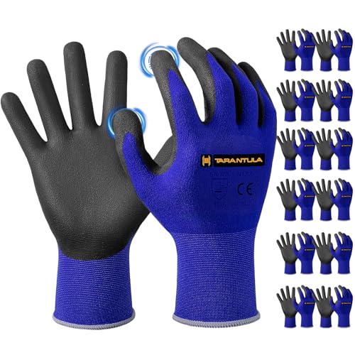 Tarantula Safety Work Gloves with Micro Foam Nitrile Coated, Seamless Knit Nylon Safety Gloves for Men and Women with Touch Scree,Home Improvement,Ideal for Light Duty Work,12 Pairs Small - size: Small(pack of 12)