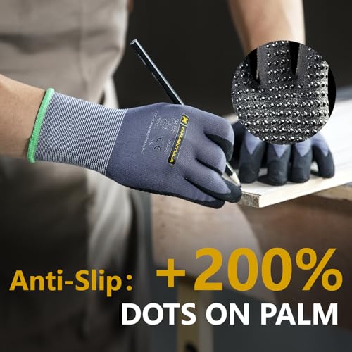 Tarantula Safety Work Gloves MicroFoam Nitrile Coated 12 Pairs,Endurance Seamless Knit Nylon,Dots on Palm,Dot Grip Gloves,X-Lagre - color: Grey, size: X-Large (Pack of 12)