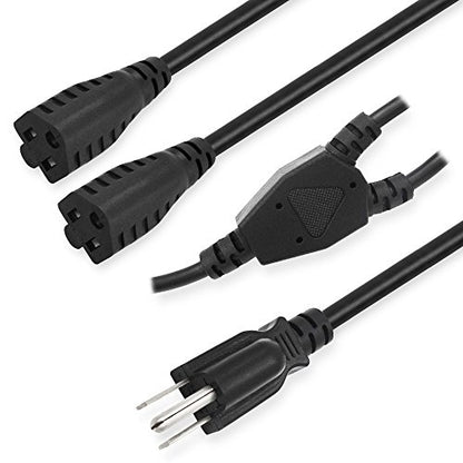 Power Cord Extension Y Splitter - 2 Way Outlet Adapter NEMA 5-15R to 1 NEMA 5-15P with 18AWG 300V Plug 1ft 13A