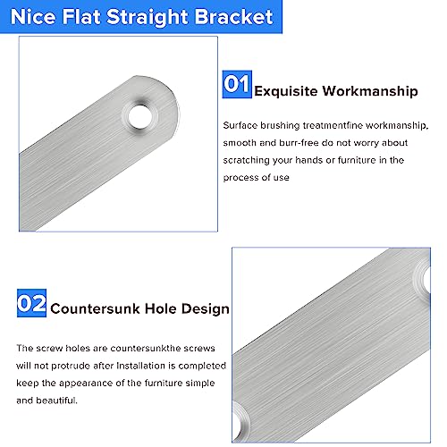8 Pack Straight Brace,Flat Brace 3.9” x 0.67”,Stainless Steel Flat Metal Braces,Repair Bracket with Screws - size: 96mm/8 Pcs