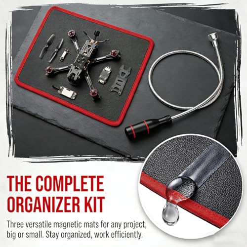Magnetic Tool Mat 3 Pack, Non-Slip Flexible Pad for Tools, Heavy Duty 40 lbs Parts Holder with PVC Protection, Tool Organizer for Mechanic, Auto Repair and Garage Workshop (Red)