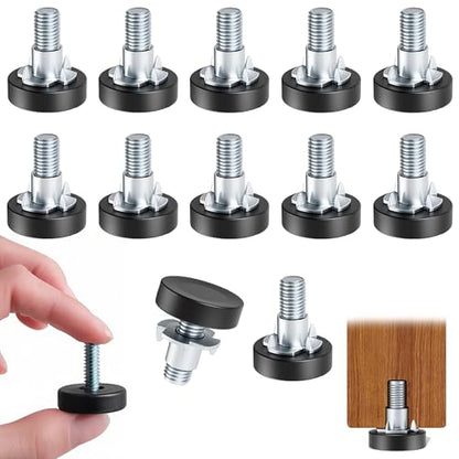 12 Pack 1/4"-20 UNC Furniture Leveling Feet, Adjustable Heavy Duty Leg Levelers for Tables, Chairs, Cabinets & Shelving Units - Screw-in Glides Replacement for Uneven Floors - size: 12x1/4"-with Nuts