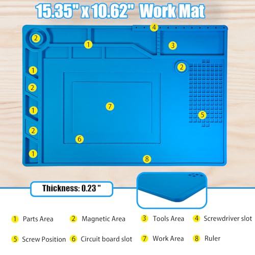 Kaisi Soldering Mat,15.35" x 10.6" Inch Heat Resistant Silicone Work Mat,Solder Pad for Soldering,Screws,Tools Repair Pad,Soldering Gun Iron Workbench Protection