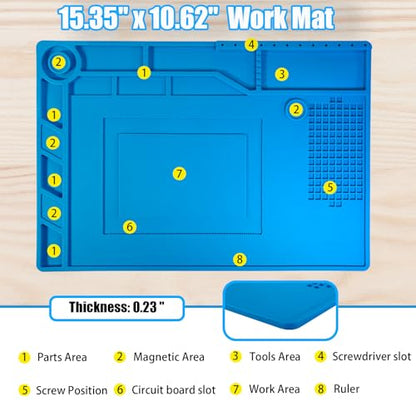 Kaisi Soldering Mat,15.35" x 10.6" Inch Heat Resistant Silicone Work Mat,Solder Pad for Soldering,Screws,Tools Repair Pad,Soldering Gun Iron Workbench Protection