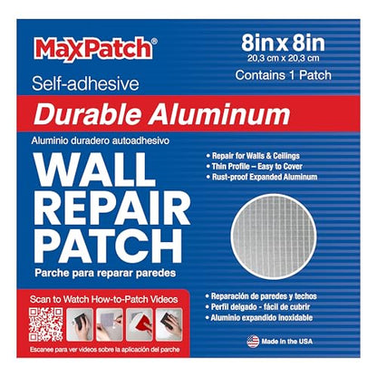 MaxPatch® 8 in. x 8 in. Aluminum Self-Adhesive Wall Repair Patch (3-Pack) – Expanded Perforated Rust-Resistant Aluminum with Strong Adhesive Backing for Interior Wall Repairs