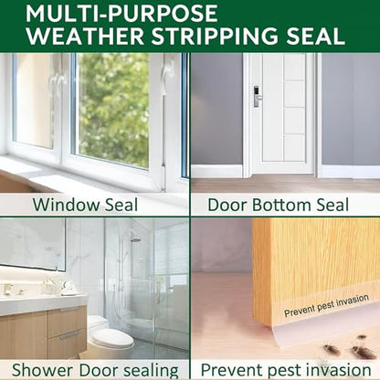 49 Feet Clear Weather Stripping Door Seal, Draft Seal Tape for Doors, Silicone Draft Seal Insulation Tape Strip, Under Door Seal Strip for Window and Door Bottom 3 Rolls Total 49ft (Width 35mm)