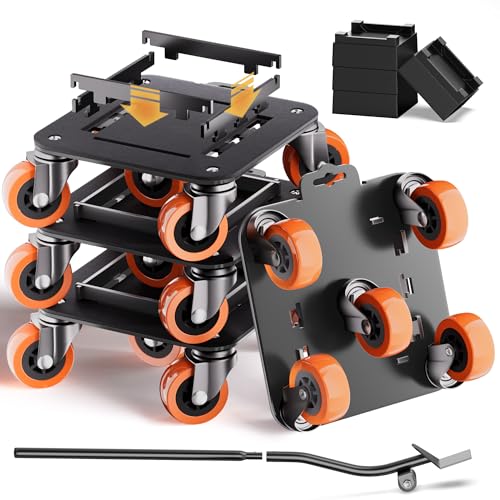 Furniture Movers with Wheels, Upgraded Guardrails for No Slips, Heavy Duty Furniture Dolly, Furniture Sliders with Wheels, Furniture Lifter Tool Included (Orange, 6.3" × 6.3" Pro) - color: Orange, size: 6.3" × 6.3" Pro