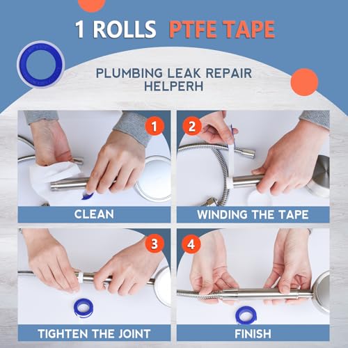 Teflon Tape 4PCS,PTFE Plumbers Tape,for Sealing,Plumbing,Sealant,Thread Seal for Shower Head,Water Pipe,Prevent Leakage,(1 Roll,1/2 Inch X 520 Inches).