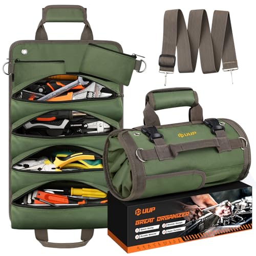 Tool Bag Roll Up, UUP Heavy Duty Portable Soft Tool Storage, Foldable Empty Rollup Organizer with Small Pockets, Official Rollable Toolbag, Father Day Gifts for Him Dad Men Mechanic Welding, Green - color: Green