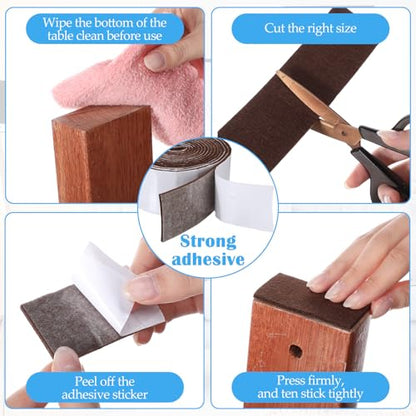 Zonon 4 Rolls 120 Inch Felt Strip with Adhesive Backing Felt Tapes Furniture Strip Rolls Self Stick Heavy Duty Polyester for Protecting Furniture and DIY Adhesive(Dark Brown,2 Inch) - color: Dark Brown, size: 2 Inch