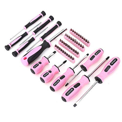 FASTPRO Pink Tool Set, 220-Piece Lady's Home Repairing Tool Kit with 12-Inch Wide Mouth Open Storage Tool Bag - color: Pink
