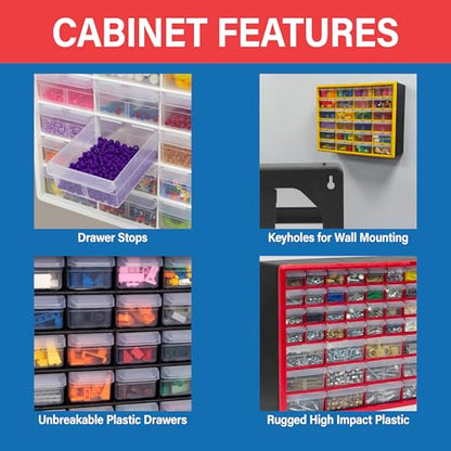 Akro-Mils 24-Drawer Plastic Drawer Storage Cabinet for Garage Organization, Bead Organizer, Building Bricks Storage, Teacher Toolbox, Makeup Organizer, 20" W x 6" D x 16" H, 10724 Black - size: 24 Drawer