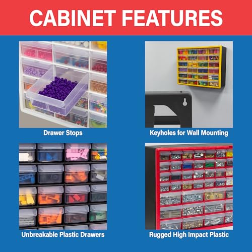 Akro-Mils 16-Drawer Plastic Drawer Storage Cabinet for Garage Organization, Beads, Makeup Organizer, Building Bricks Storage, Teacher Toolbox, 10-1/2" W x 6-1/2" D x 8-1/2" H, 10716 Black - size: 16 Drawer