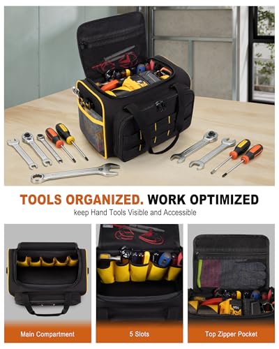 Marscamd 12-inch Tool Bag with Multiple Pockets, Heavy Duty Tool Tote for Men, Black