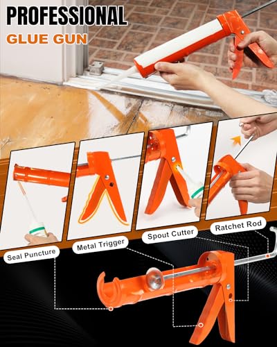 Holothurian Caulking Gun, Caulk Gun No Drip,Sealant Finishing Tool Grout Scraper for Kitchen Bathroom Window Sink Joint, 1/10 Gallon Cartridge, 10:1 Thrust Ratio, Orange - color: Orange