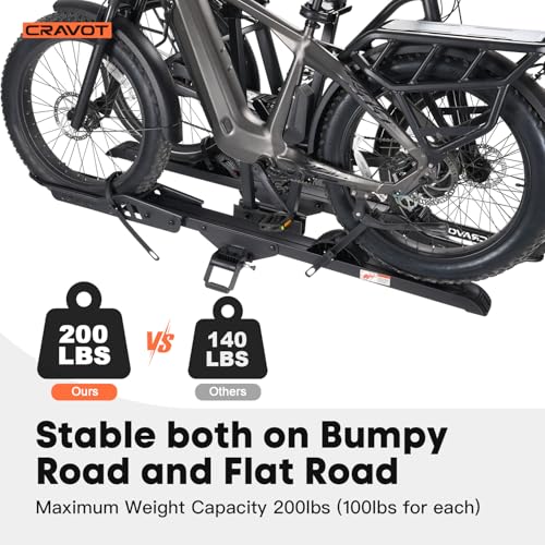 CRAVOT CyberRack E2 Plus EBike Rack with Ramp, 3Positions Foldable, 200 lbs Capacity Heavy Bike Rack Carrier for 2 E-Bike, Foldable Bike Racks for Tow Hitch Up to 5-in Fat Tire 2'' Receiver - style: E2 Plus 3position foldable Black-200lb Capacity+Ramp