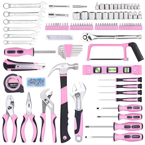 FASTPRO 198-Piece Pink Tool Set, Household Repairing Tool Set with Toolbox, SAE Mechanics Hand Tool Kit for DIY, Home Maintenance