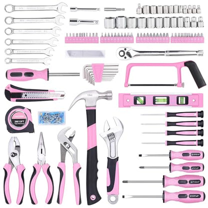 FASTPRO 198-Piece Pink Tool Set, Household Repairing Tool Set with Toolbox, SAE Mechanics Hand Tool Kit for DIY, Home Maintenance