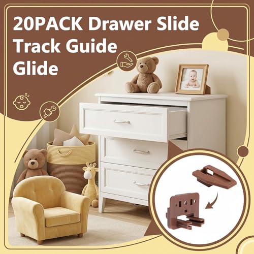 8 Set Drawer Guide Kit, Enhanced Commercial Slide Style Drawers for Kenlin Rite-Trak II 168, Vaughan Bassett, Legacy, Replacement Dresser Drawer Slides Repair Kit with Roller (20 Set Drawer Guide Kit) - style: 20 Set Drawer Guide Kit