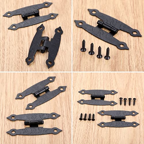 Yetaha10PCS Black H Cabinet Hinges, Antique Decorative Metal Hinge for Doors Windows Kitchen Furniture Cupboard Wardrobe Wooden Boxes, with Mounting Screws