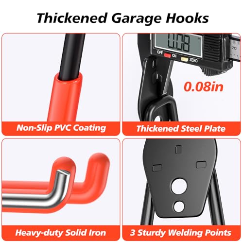 20 Pack Heavy Duty Garage Hooks,Solid Steel Wall Mount Hangers,with Anti-Slip Coating,for Hanging and Organising Ladder,Bike,Ropes,Broom,Garden,Yard and Power Tools - color: 20 Pack Orange