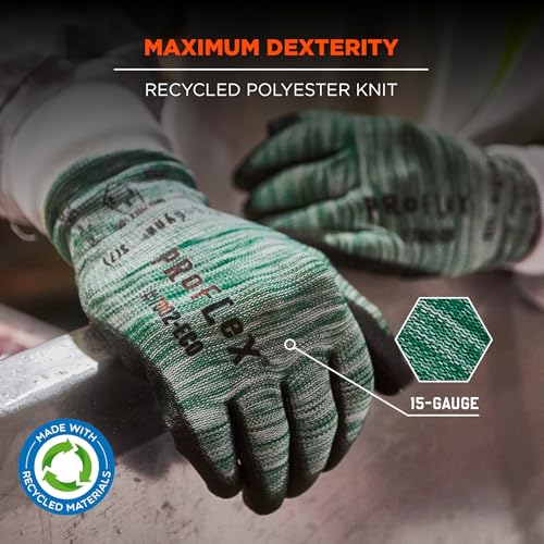 Ergodyne ProFlex 7002-ECO Work Glove, Recycled PU Coated Palms Gloves, Post Consumer Materials, 15 gauge - size: Small