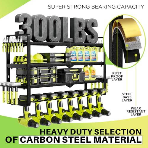 Hipidian Fathers Day Best Gifts for Daddy, Heavy Duty Power Tool Organizer Wall Mount- 400lb Capacity 4-Tier Storage Rack with 8 Drill Holders for Garage Tools, Birthday Gifts for Men Dad Husband - size: 7.48 X 31.5 X 15.75 Inches