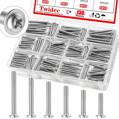 Twidec/130PCS M4 Cabinet Pulls Knobs Screws Assortment Kit,25/30/35/40/45/50mm Metal Phillips Machine Screw Pan Washer Head for Cabinet Drawer Closet Handle Install - size: M4 Assorted Sizes, style: Pan Head With Washers
