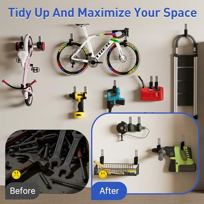 Heavy Duty Wall Hooks, Garage Storage Utility Hooks, Steel Wall Mount Hanger, Tool Organizer Hose Hanger Steel U Hooks for Garage & Garden (2, Black) - color: Black