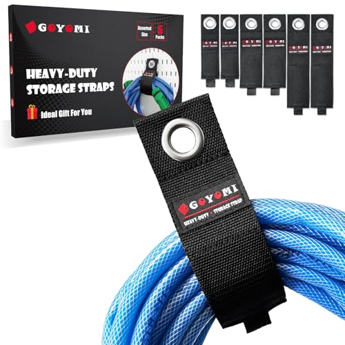 6 Pack Heavy Duty Storage Straps, Gifts for Mens Him Dad, Extension Cord Holder Organizer, Cable Straps for Cord, Cable, Hose, Rope, RV Workshop Garage Organization