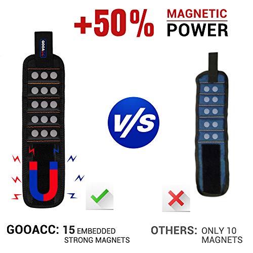 GOOACC GRC-61 1 Pack Wristband with 15 Strong Magnets Screws Nails Drill Bits Holding Best Unique Tool Gift for DIY Handyman Father Dad Husband Boyfriend Men Women,2 Years Warranty - color: Black 1 Pack
