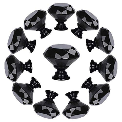 YourGift 12 Pack Drawer Knobs Diamond Shaped Crystal Glass 30mm Cabinet Knobs Pull Handles (30 mm, 12 Pack, All Black) - color: All Black, size: 30 mm, 12 Pack