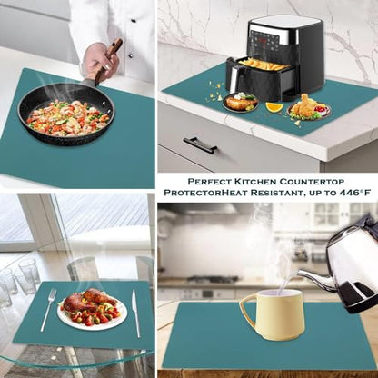 QPIX DIGITAL Extra Large Silicone Countertop Mat,Silicone Table Mat Kitchen Counter Protector Nonslip Heat Resistant Silicone Desk Mat Crafts Kids Dinner Placemat Pastry Dough Rolling Mat,Dark Green - color: 02 Dark Green, size: 27.6"L x 15.7"W