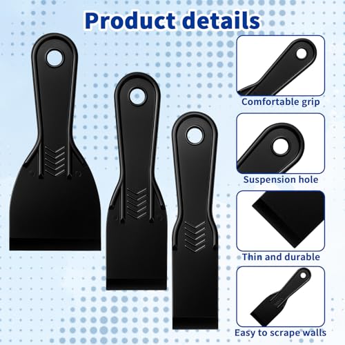 6-Pack Putty Knife - 1.5‘’ 2‘’ 3‘’ Black Plastic Putty Knife - Flexible Plastic Paint Scraper Tool for Repairing Walls, Spackling, Scraping, Plaster, Spackle, Spreader - Tamale Spackle Tools