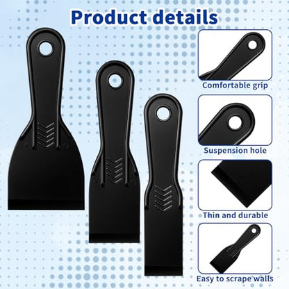 6-Pack Putty Knife - 1.5‘’ 2‘’ 3‘’ Black Plastic Putty Knife - Flexible Plastic Paint Scraper Tool for Repairing Walls, Spackling, Scraping, Plaster, Spackle, Spreader - Tamale Spackle Tools