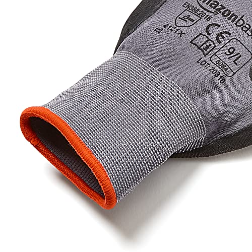 Amazon Basics Micro-Foam Nitrile Coated Safety Work Gloves, Nylon Liner Fiber, Touch Screen Compatible, Grey, Size 9, Large, 6-Pack - size: Large (Pack of 6)