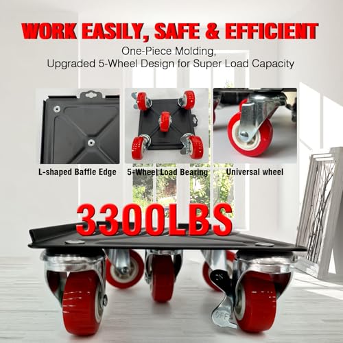 Furniture Dolly Set 5 Wheels Heavy Duty,6.3" Carbon Steel Panel Dolly, 360°Rotatable Rubber Universal Wheels,Non-Slip Sliders&Lifter,3300Lbs Load Capacity,Furniture Lifter for Sofa, Piano,Appliances - size: 6.3x6.3 IN