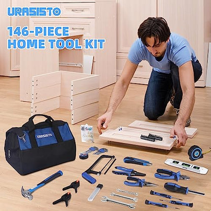 URASISTO 174-Piece Premium Tool Kit, Household Repairing Tool Set with 14 Inch Large Mouth Open Storage Tool Bag