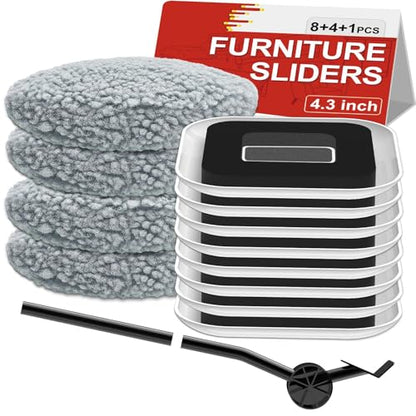New Upgrade Furniture Sliders, Multi-Surface 3-in-1 Furniture Movers Sliders, Heavy Moving Pads with 8PCS 4.3" Carpet Sliders+4PCS Hard Floor Socks+1 Lifter, Protect Floor and Easily Move Furniture - size: 4.3in 8+4+1Pack
