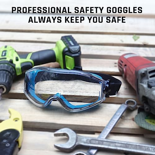UKNOW Safety Goggles Over Glasses - Anti-Fog Clear Lens - ANSI Z87.1 Certified Eye Protection for Lab Work, Industrial Use - color: Blue
