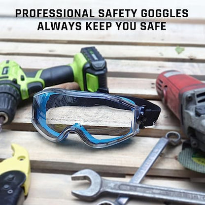 UKNOW Safety Goggles Over Glasses - Anti-Fog Clear Lens - ANSI Z87.1 Certified Eye Protection for Lab Work, Industrial Use - color: Blue