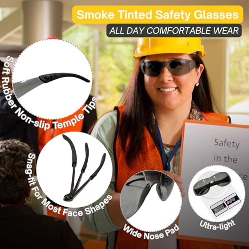 Safety Glasses Ansi Z87.1 Clear Safety Glasses Bulk Impact Scratch Resistant Lens Protective Eyewear for Men Women - color: 6pcs Gray