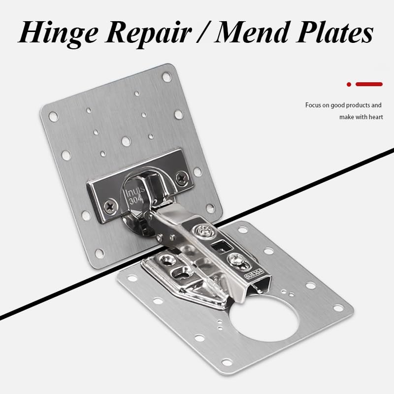 4pack Hinge Repair Plates, Cupboard Door Hinge Replacement Plate Kit with 24pcs Screw, Flat Stainless Steel Kitchen Cabinet Fixing Joining Wardrobe Mending Bracket with Holes, 9x9cm, Silver - color: 4pcs 9x9cm