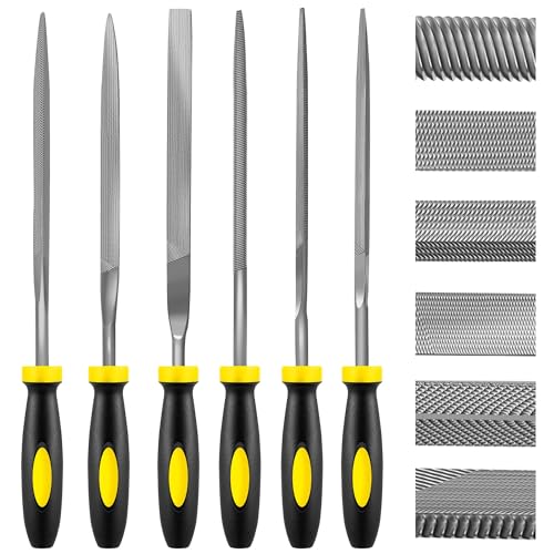 6 Piece Metal Needle File Set - 4-inch,Carbon Steel Files for Metal, Wood & Jewelry | Includes Flat, Warding, Square, Triangular, Round, and Half-Round Files - size: 6pcs 4in