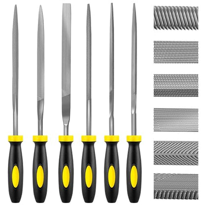 6 Piece Metal Needle File Set - 4-inch,Carbon Steel Files for Metal, Wood & Jewelry | Includes Flat, Warding, Square, Triangular, Round, and Half-Round Files - size: 6pcs 4in