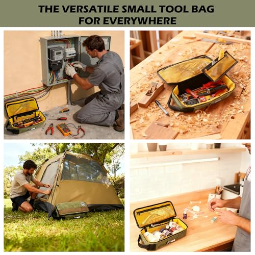Rough Enough Small Tool Bag Case Portable Box EDC Pouch Organizer with Handle, 12 Inch, Heavy Duty Canvas, Padded Lining, Tech Tactical Gear, Green